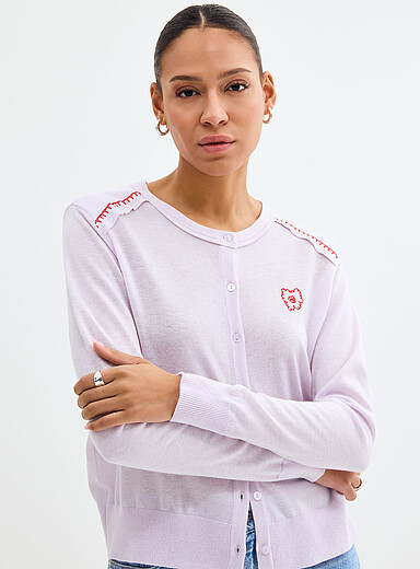 Le cardigan fin tricot broderie florale