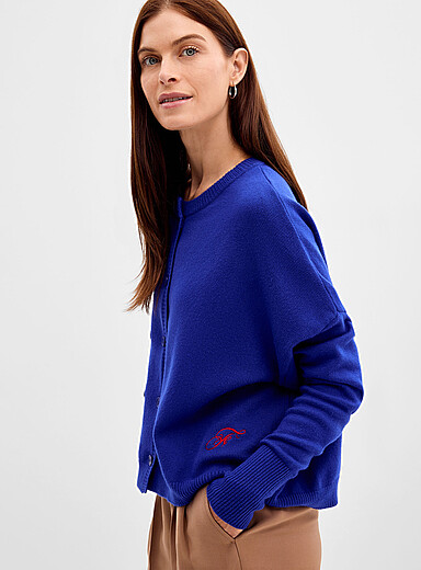 FRNCH Royal/Sapphire Blue Cropped oversized double-breasted cardigan for women