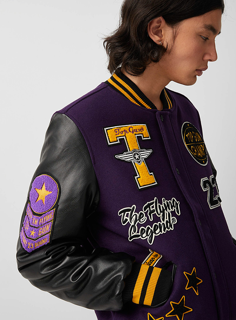 Le 31 Purple Top Gun varsity jacket for men