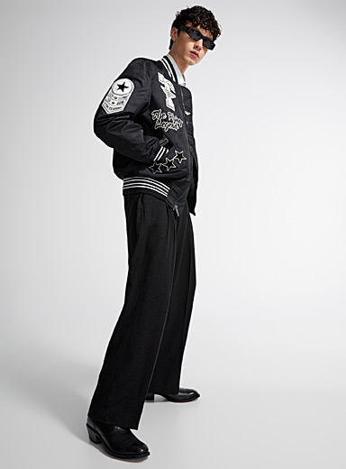 Le 31 Black Top Gun varsity bomber jacket for men