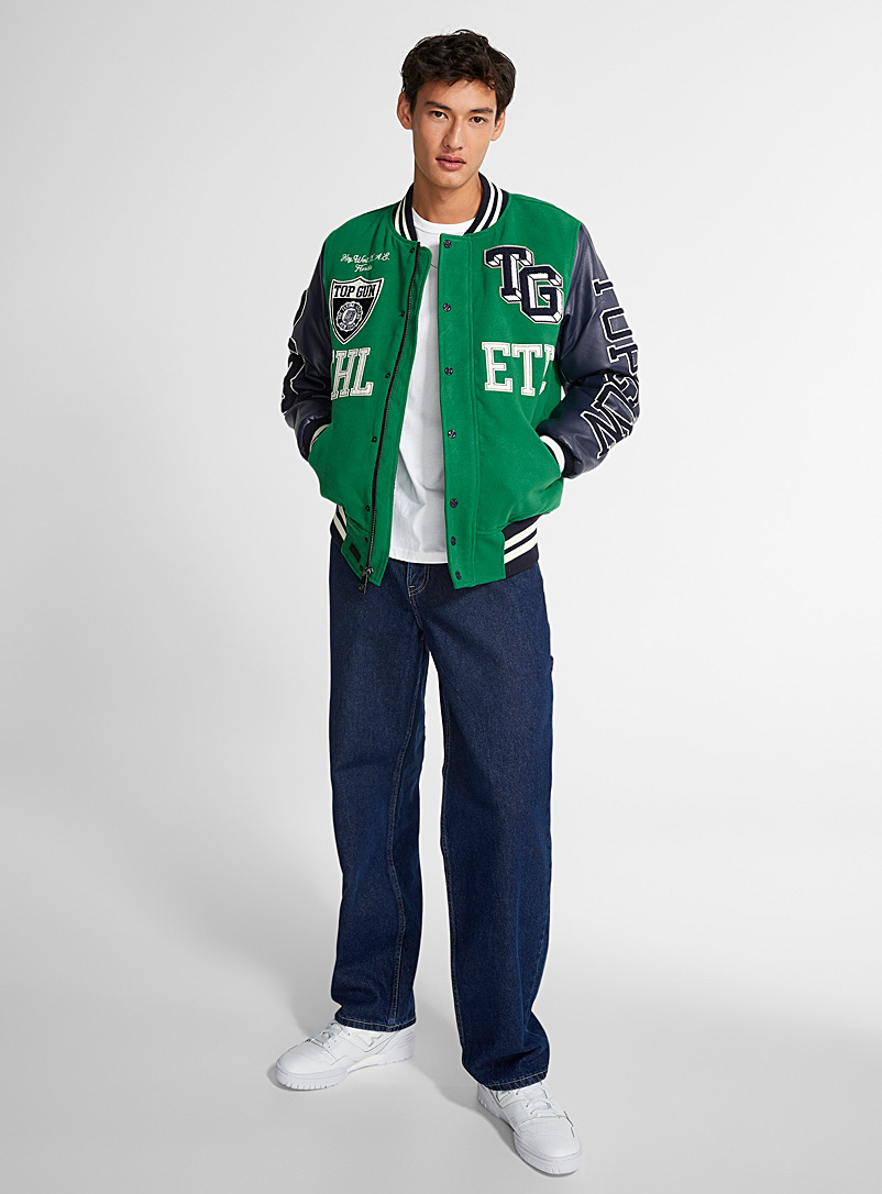 Le 31 Patterned Green Top Gun varsity jacket for men