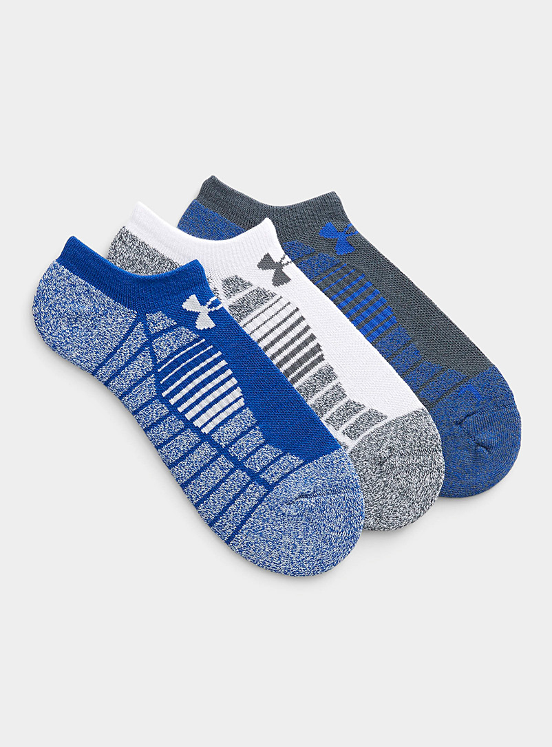 Under Armour Patterned Blue Elevated heathered padded ped socks Set of 3 for men