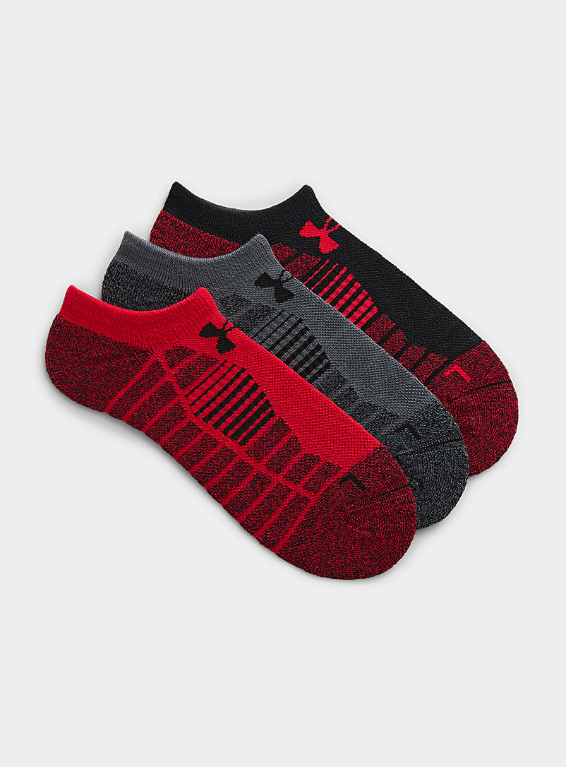 Under Armour Patterned Red Elevated heathered padded ped socks Set of 3 for men