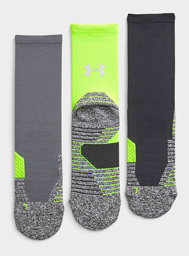 Under Armour Patterned Black Neon accent padded socks Set of 3 for men