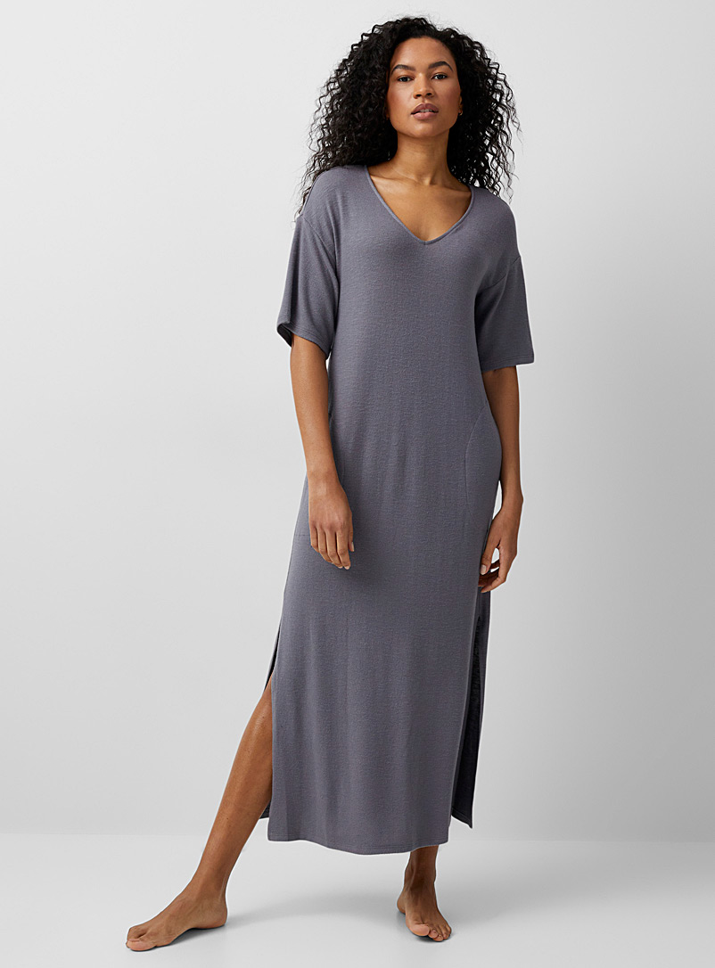 DKNY Dark Grey Fluid brushed nightgown for women
