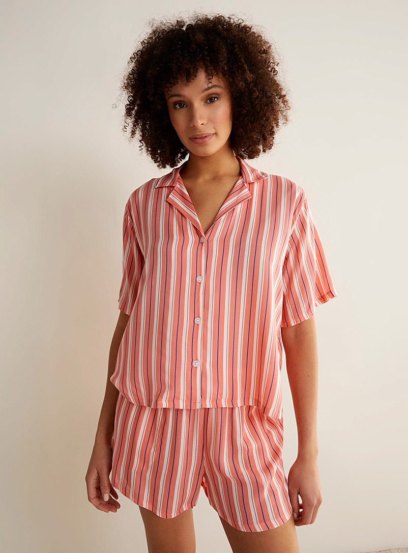 DKNY Coral Salmon stripes cropped pyjama set for women