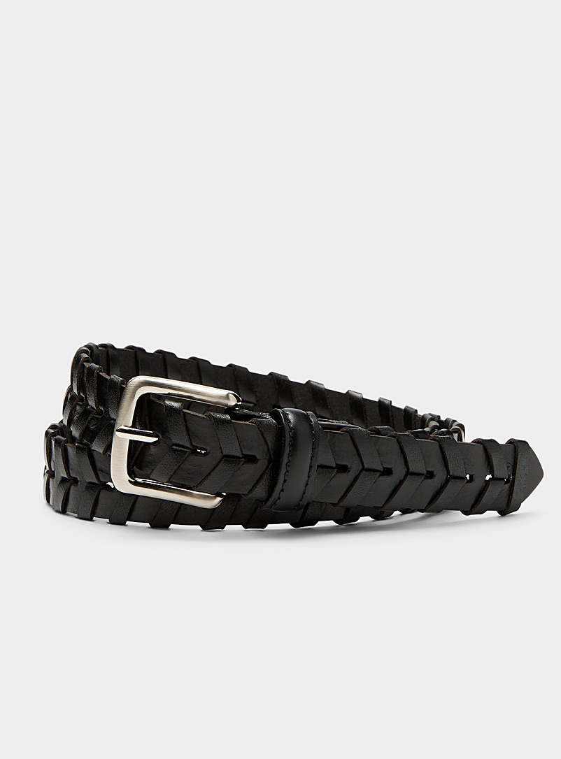 Le 31 Black Herringbone braided leather belt Made in Canada for men