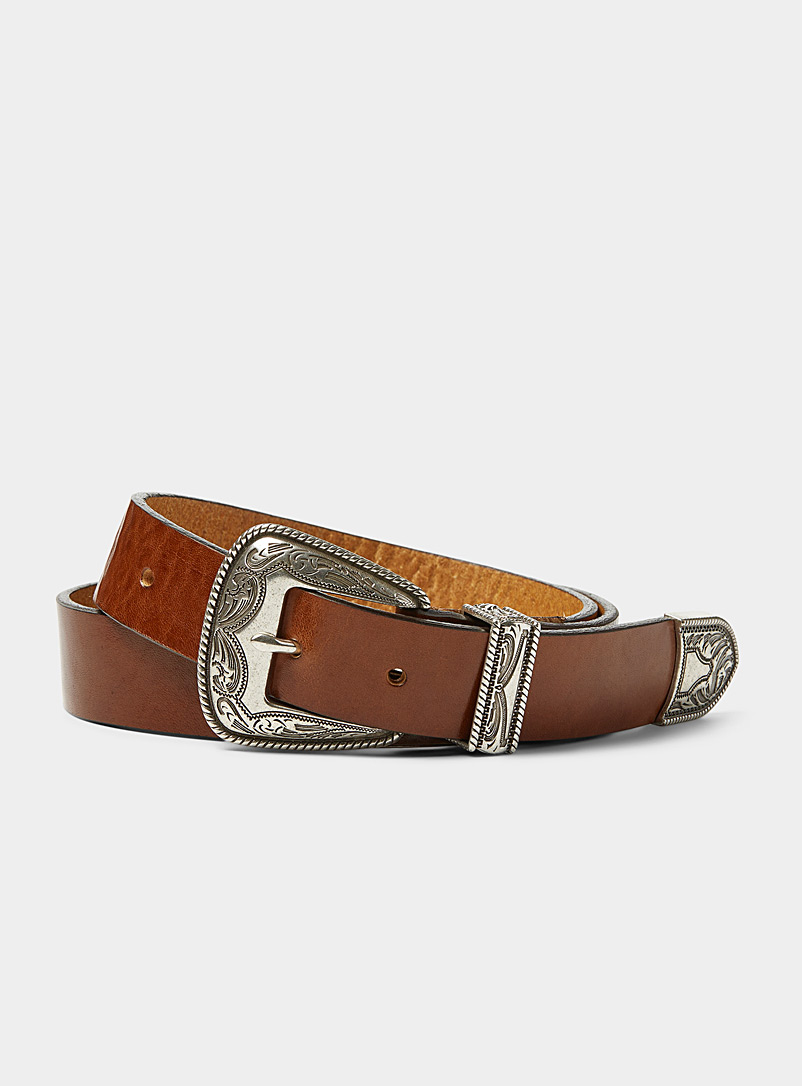 Le 31 Light Brown Western buckle belt for men