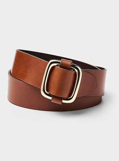 La ceinture cuir coulissante boucle carr&eacute;e dor&eacute;e