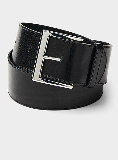 Silver square-buckle wide leather belt