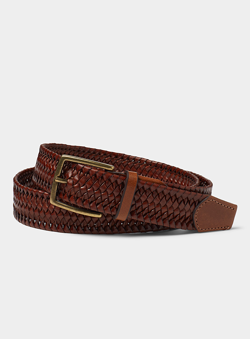 Gold-buckle braided leather belt, Le 31, Men's Casual Belts