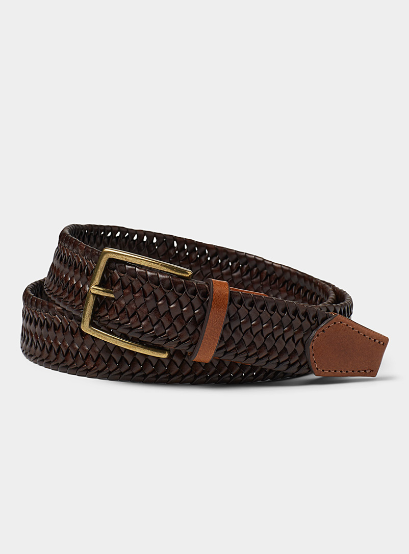 Le 31 Chocolate/Espresso Gold-buckle braided leather belt for men