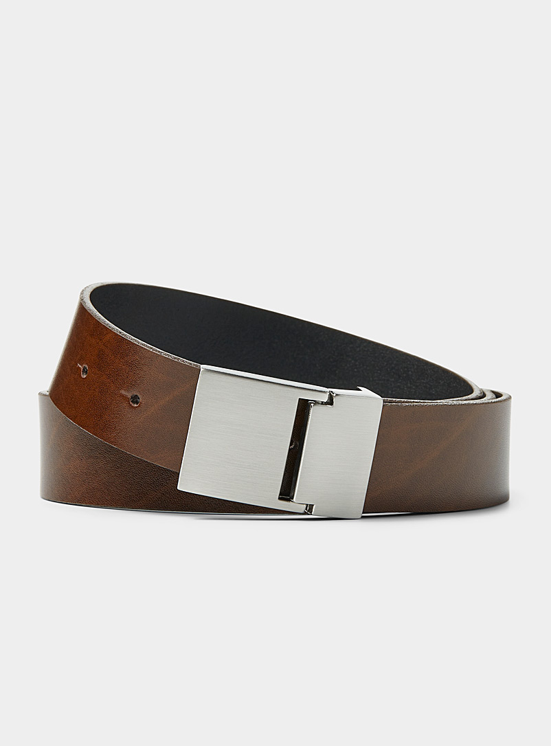 Le 31 Brown Brushed-steel buckle belt for men