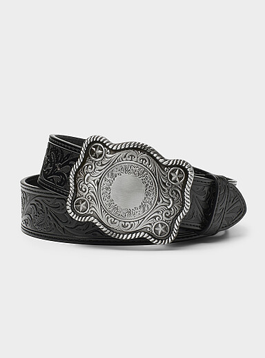 Le 31: La ceinture western boucle m&eacute;tallique Noir pour homme