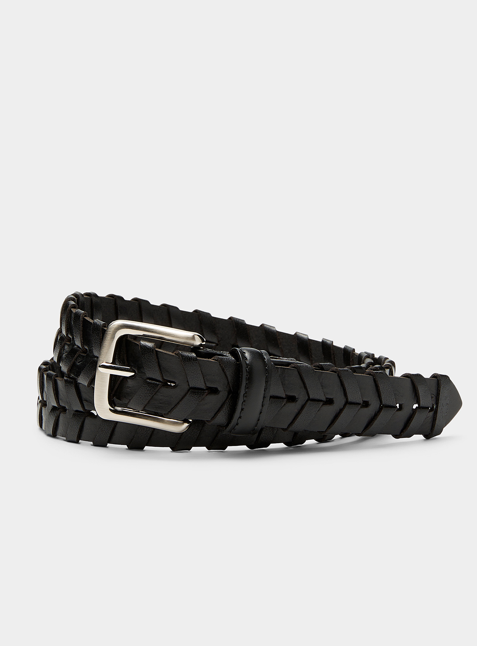 Le 31 Herringbone Braided Leather Belt Made In Canada In Black