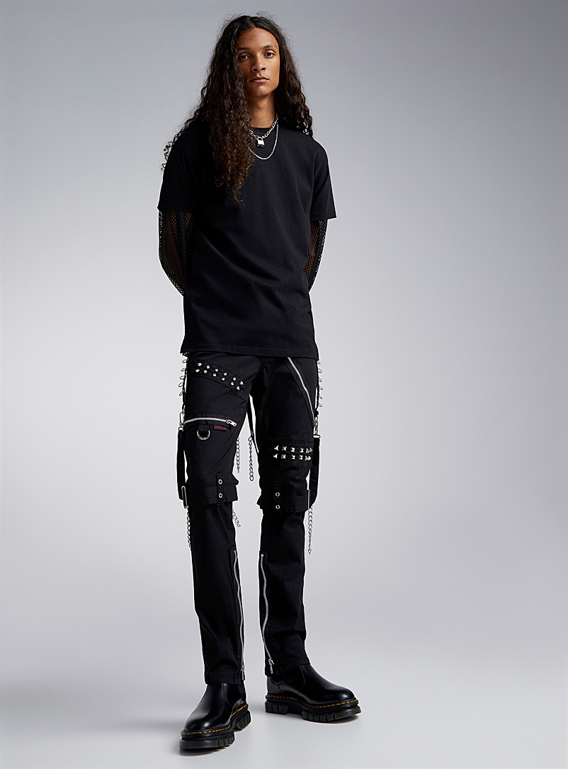 Tripp NYC Black Multi-strap studded pant Slim fit for men