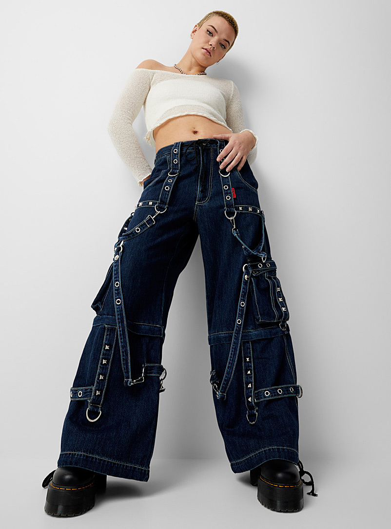 Tripp NYC Slate Blue Eyelets and chains low-rise jean for women