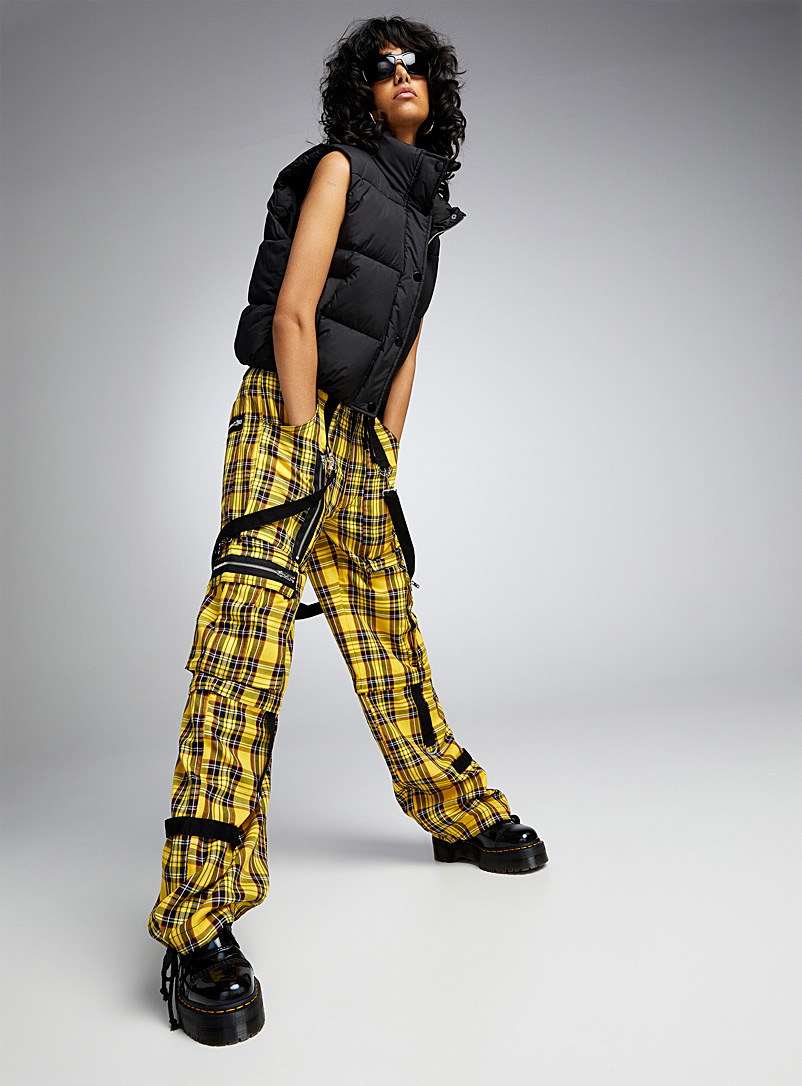 Tripp NYC: Le pantalon cargo tartan harnais Jaune or pour femme