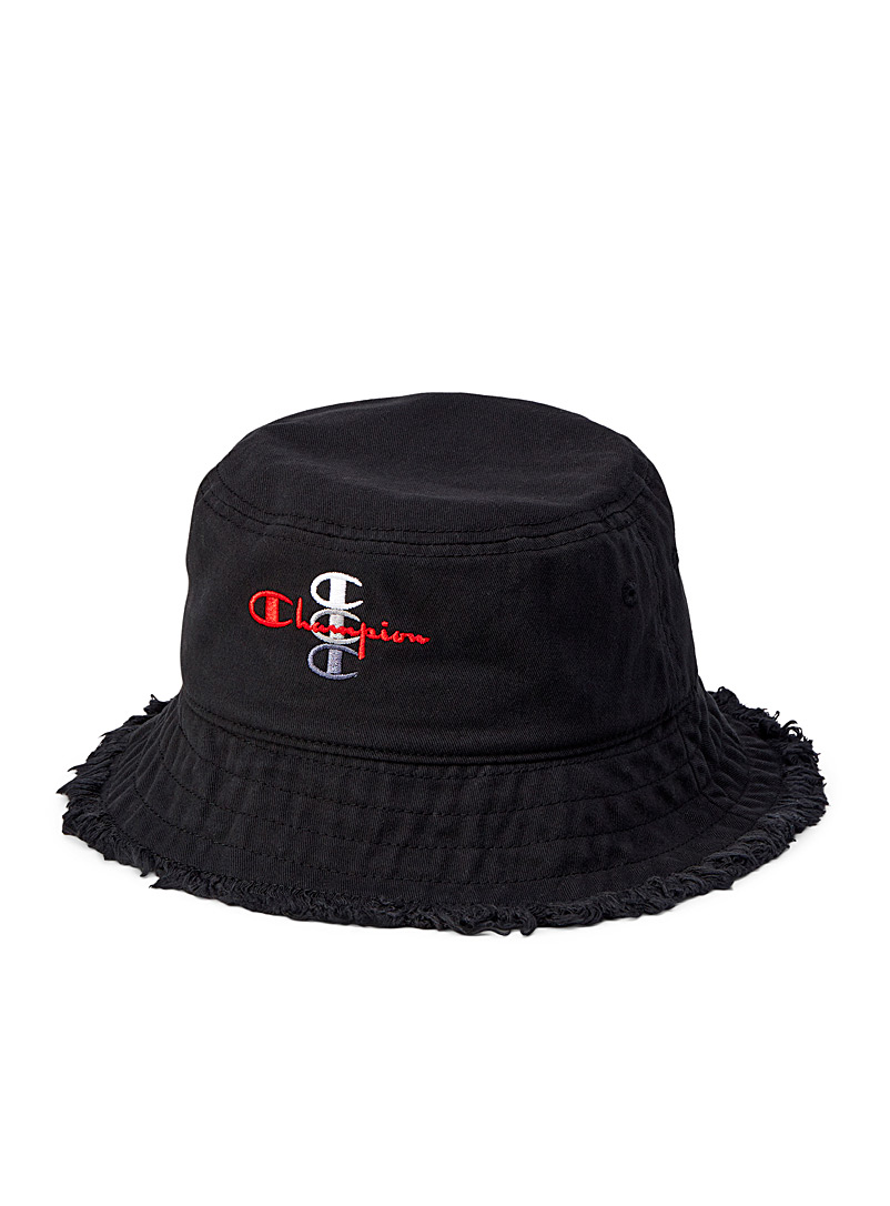 Champion Black Frayed edge embroidered logo bucket hat for men
