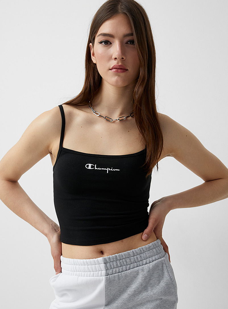 Champion Black Embroidered square-collar cropped cami for women