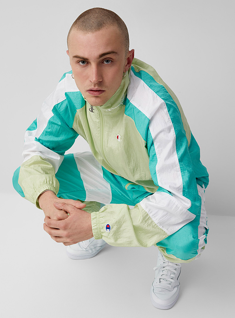 Champion Patterned Green Pastel-block nylon track jacket for men