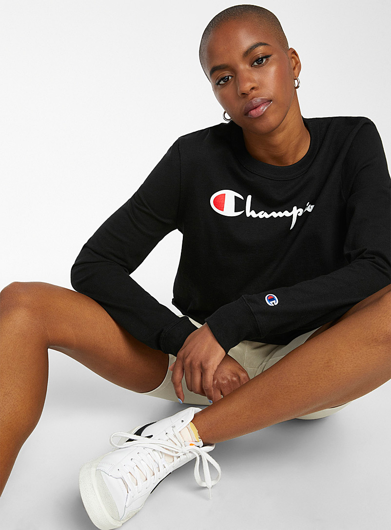 Champion: Le t-shirt court coupé à logo Noir pour femme