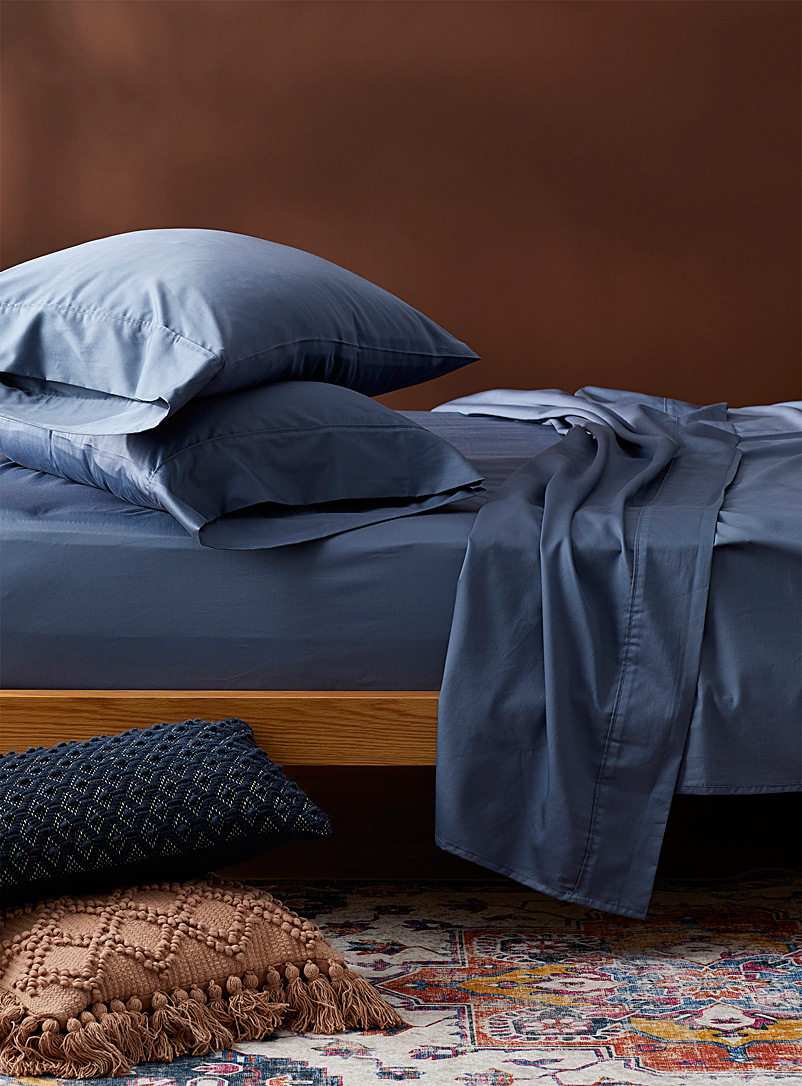 Simons Maison Marine Blue Liquid cotton 400-thread-count sheet set Fits mattresses up to 16 in