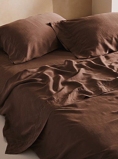Simons Maison Brown Stonewashed lyocell sheet set Fits mattresses up to 16 in