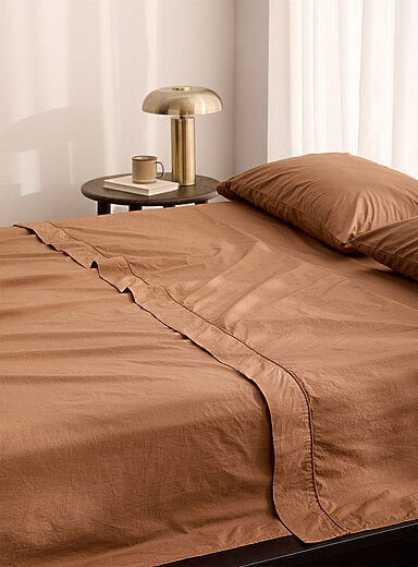 Simons Maison Brown Solid pure organic cotton sheet 300-thread-count Fits mattresses up to 16 in