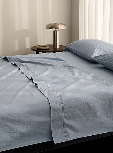 Simons Maison: Le drap pur coton biologique uni 300 fils au pouce Pour matelas jusqu'&agrave; 16 po Bleu