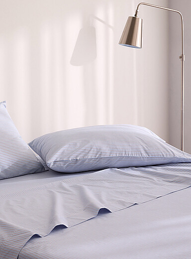 Blue and brown striped organic cotton sheet set Fits mattresses up to 16 in