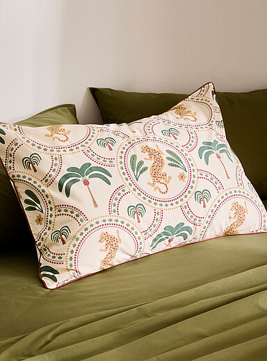 Palm trees and jaguars print pillowcase