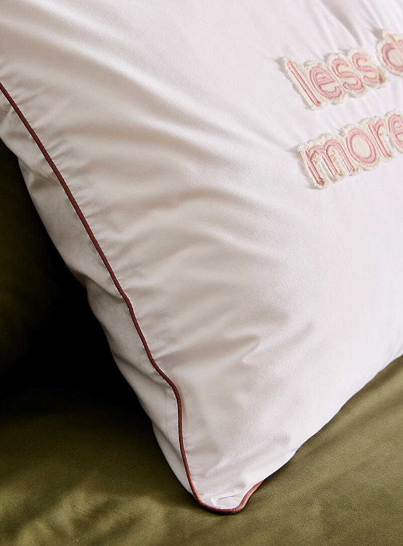Simons Maison Patterned White Less drama more pyjamas embroidered pillowcase