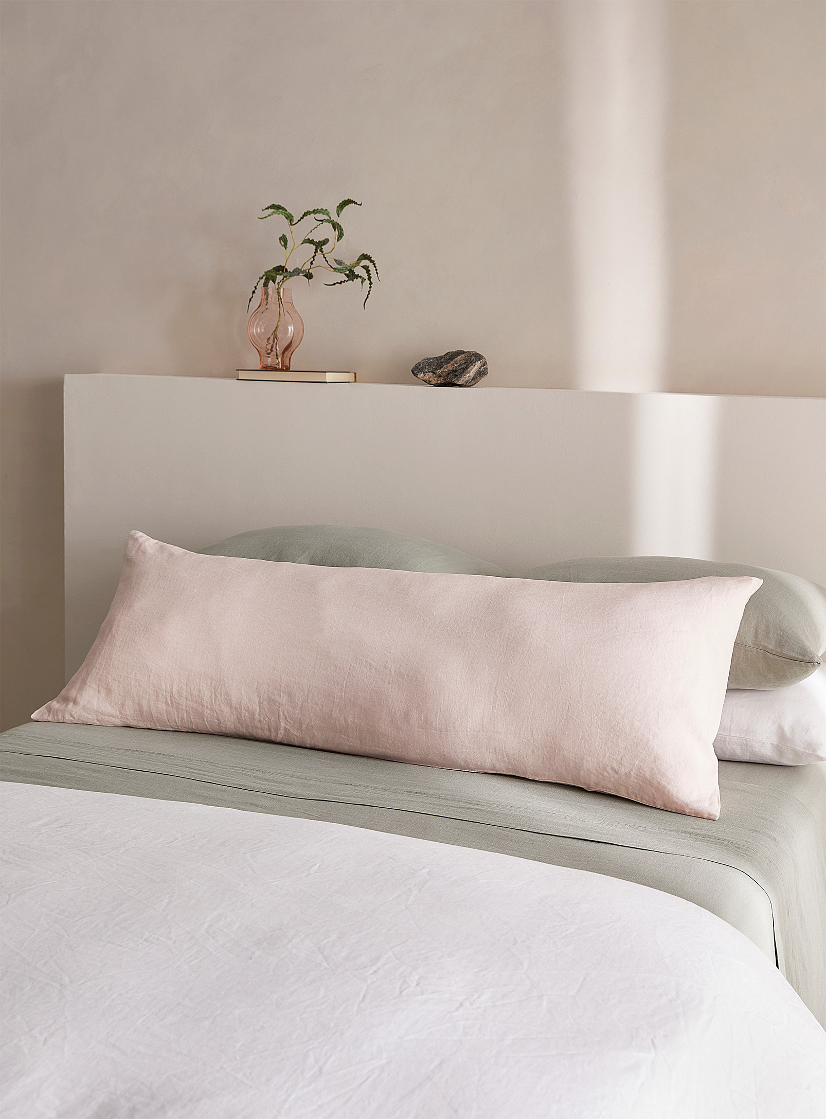 Simons Maison Solid Washed Linen Body Pillow Sham In Pink