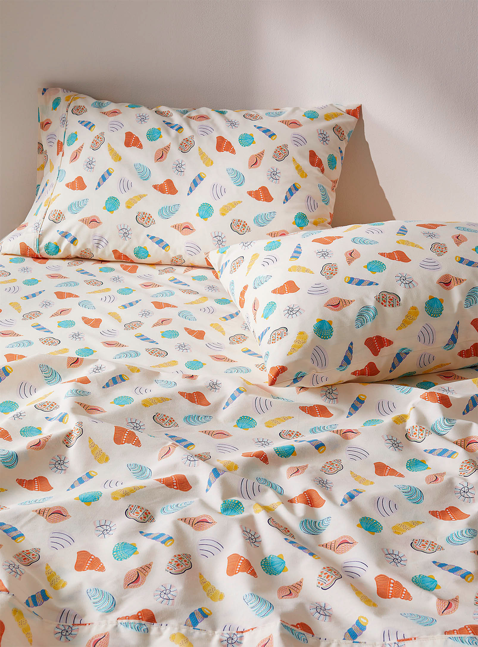 Simons Maison Colourful Seashells Percale Plus Sheet Fits Mattresses Up To 15 In In Sand
