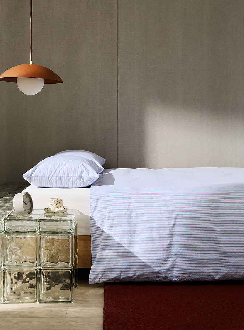 Pinstriped organic cotton duvet cover set product image (primary)