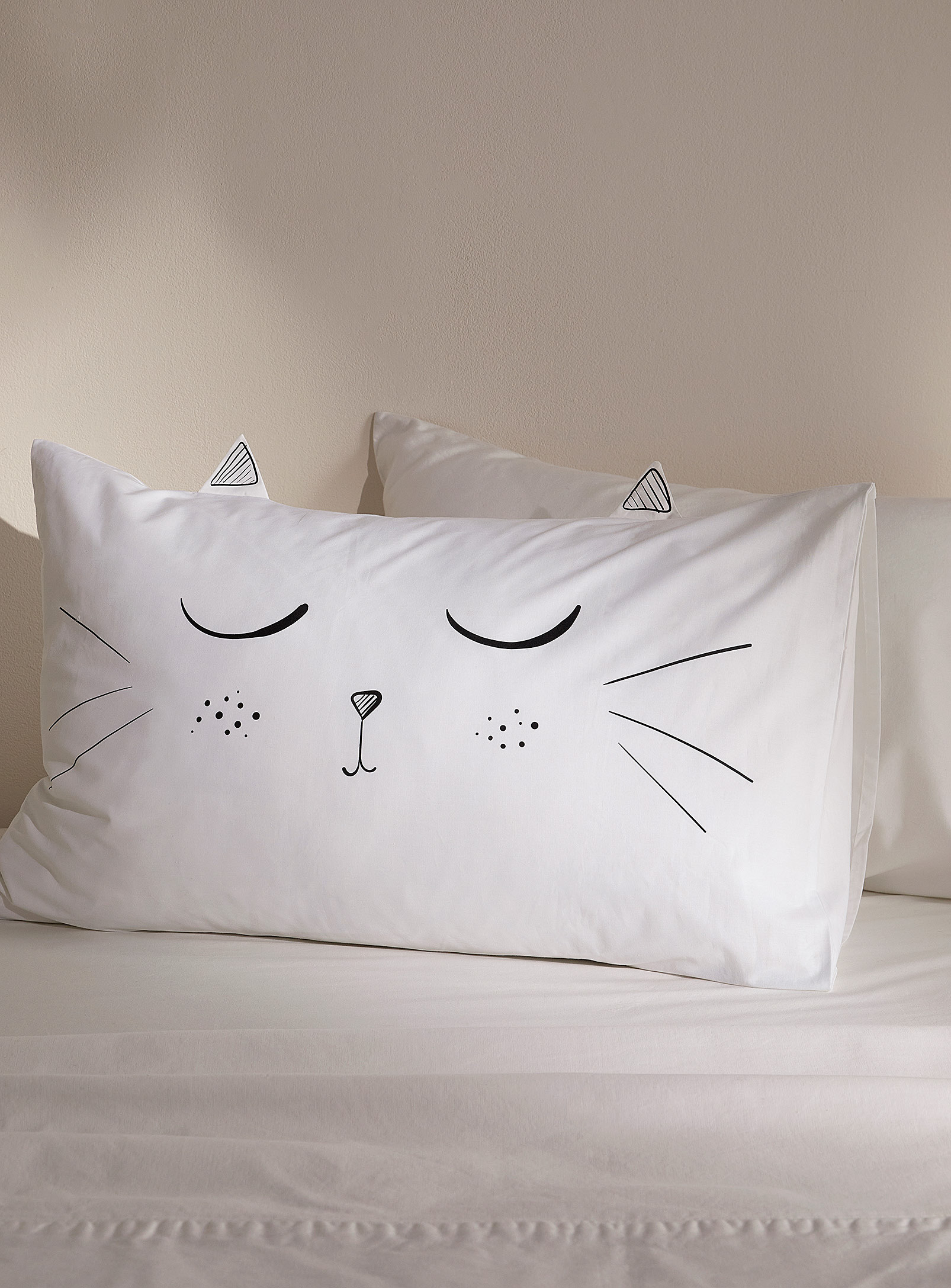Simons Maison Kitty Cat Pillowcase In White