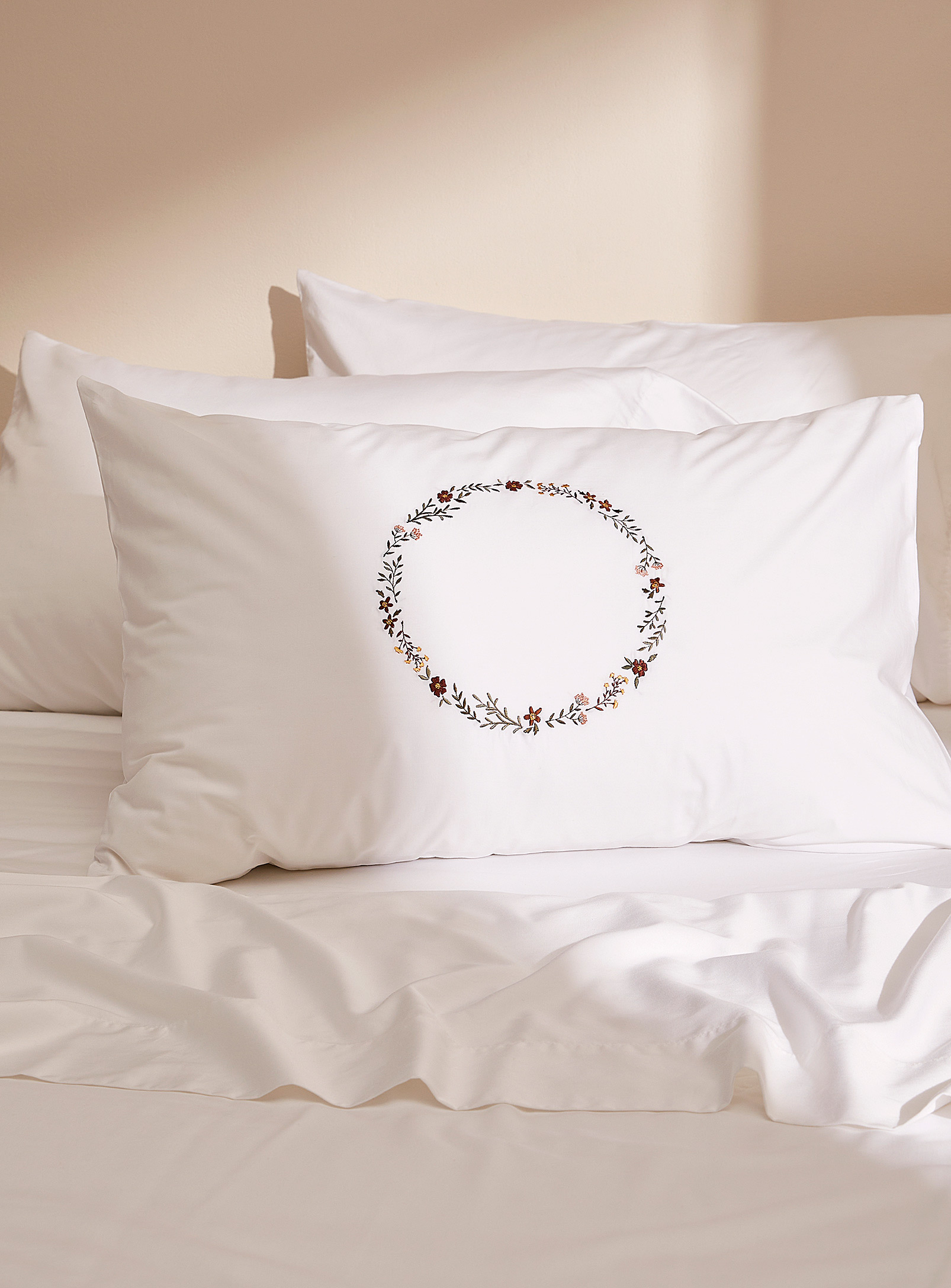 Simons Maison Floral Crown Embroidered Pillowcase In White