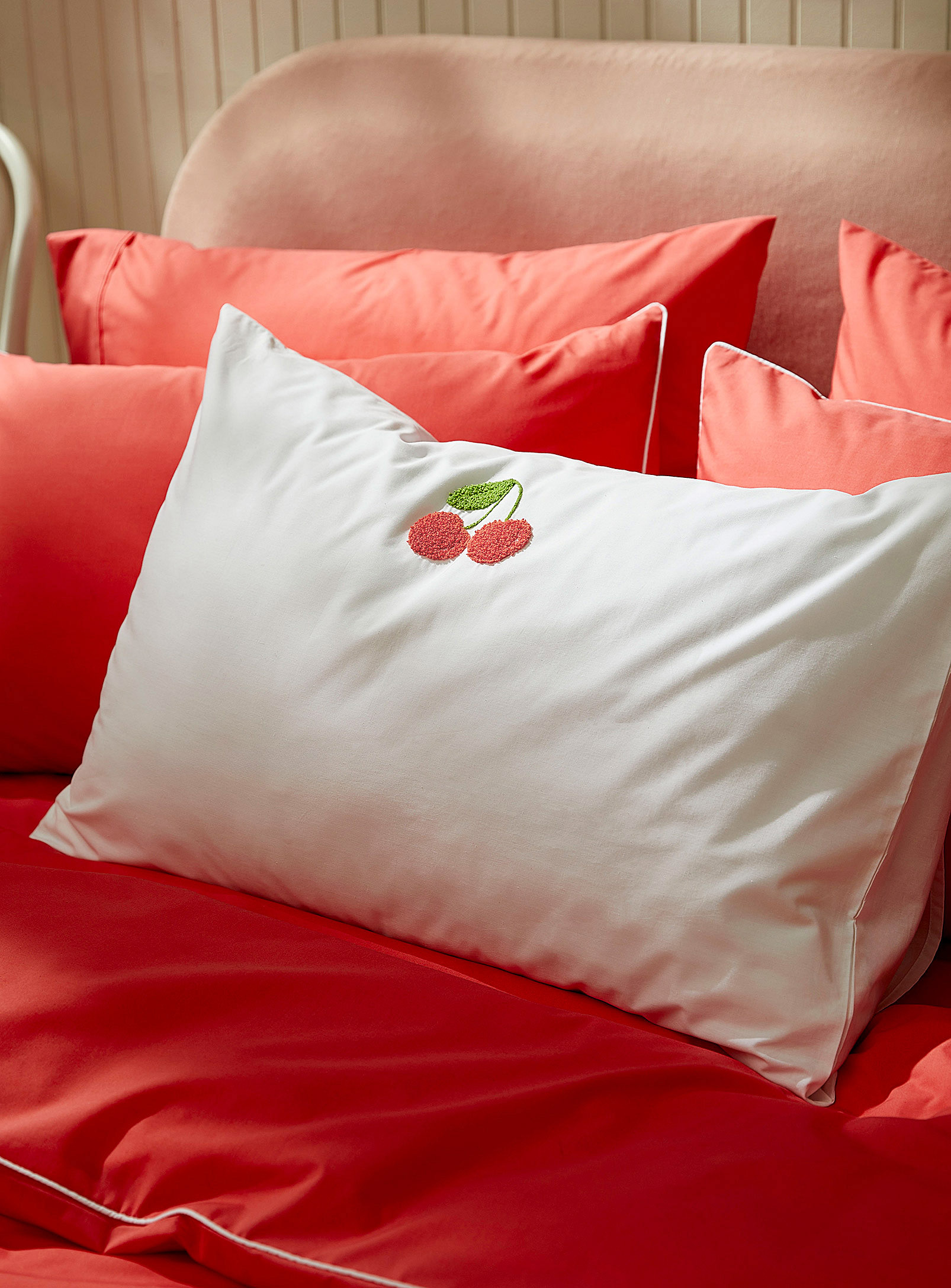 Simons Maison Cherries Tufted Pillowcase In White