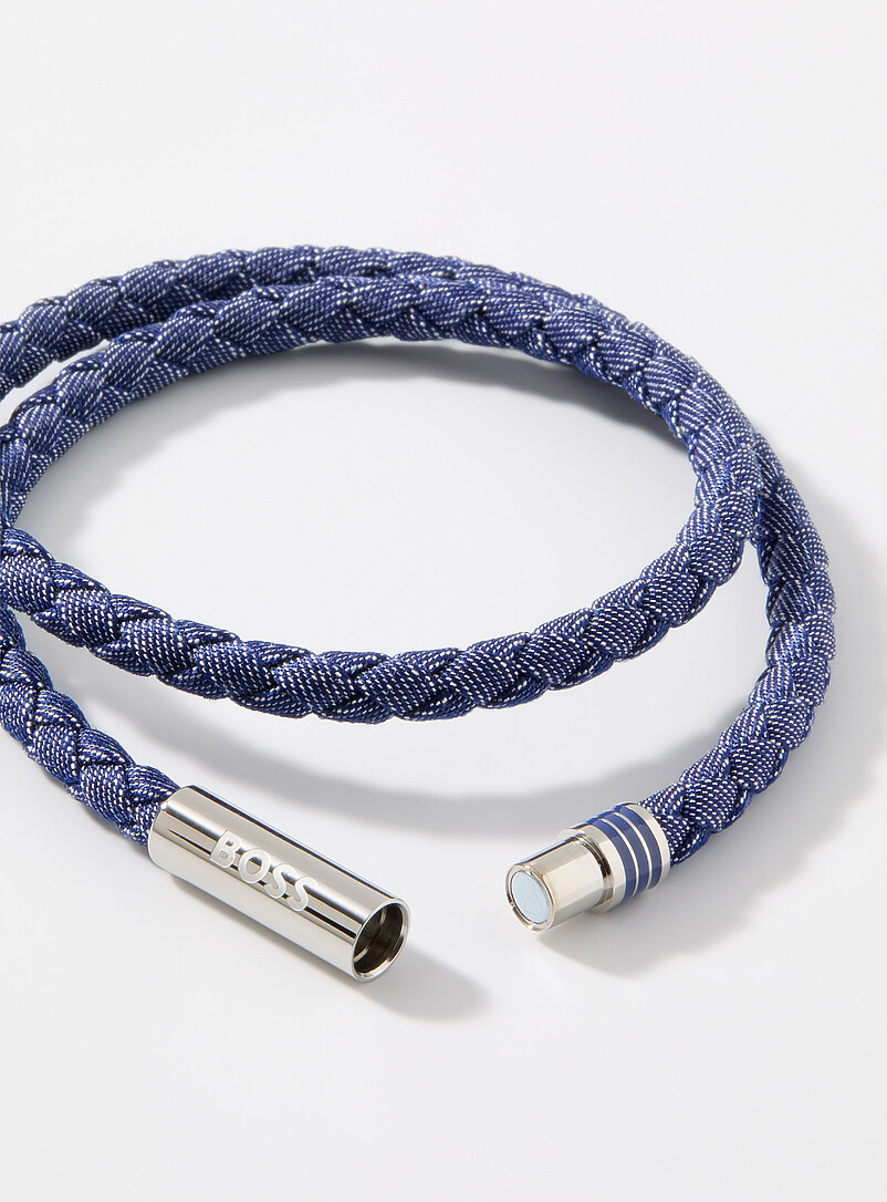 BOSS Black Braided double-wrap bracelet for men