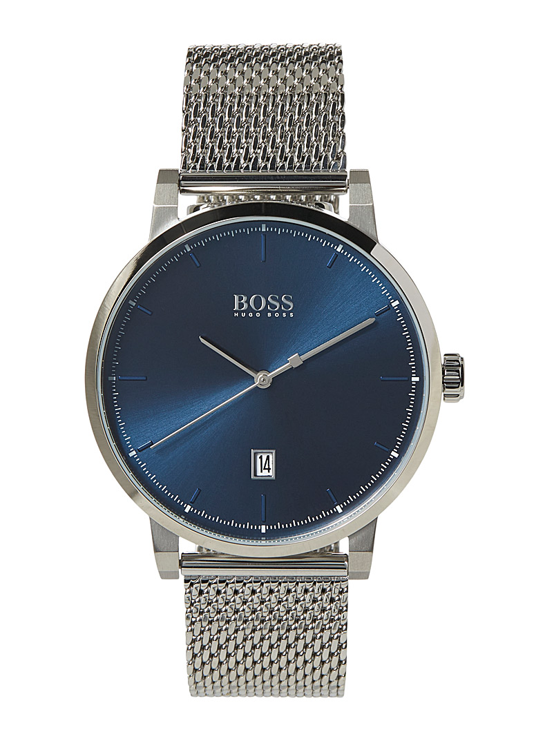 BOSS Silver Confidence silver and navy watch for men