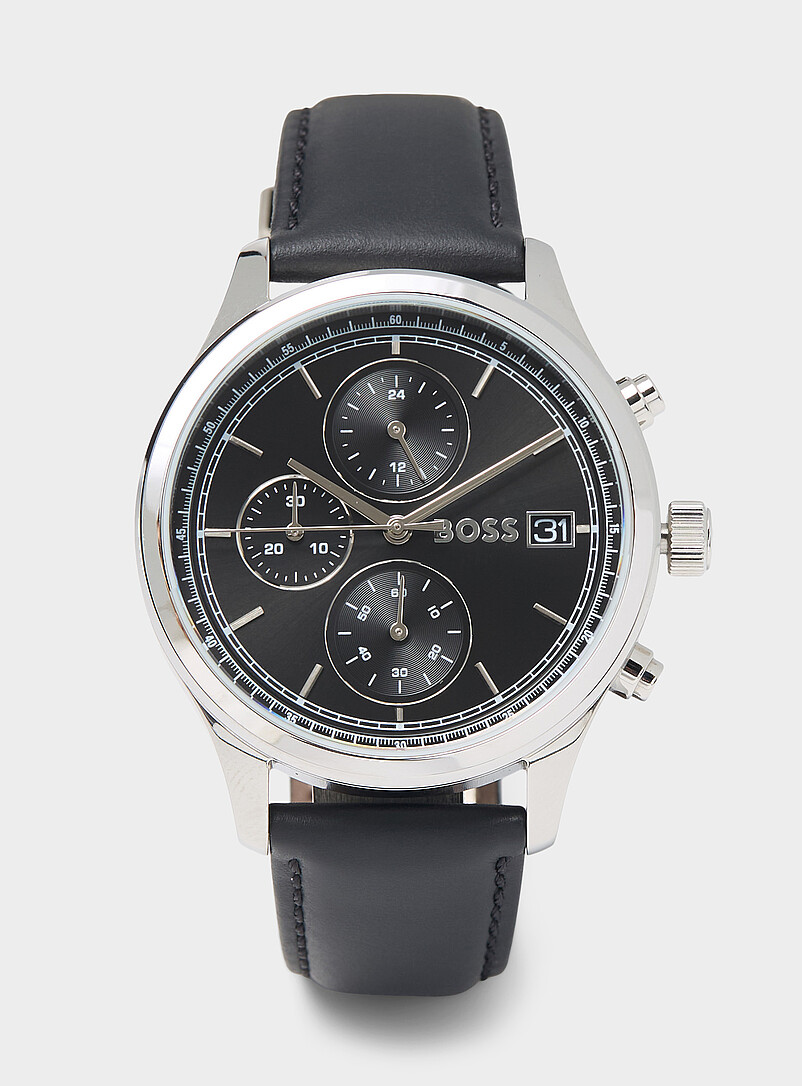 Black chronograph watch product image (primary)