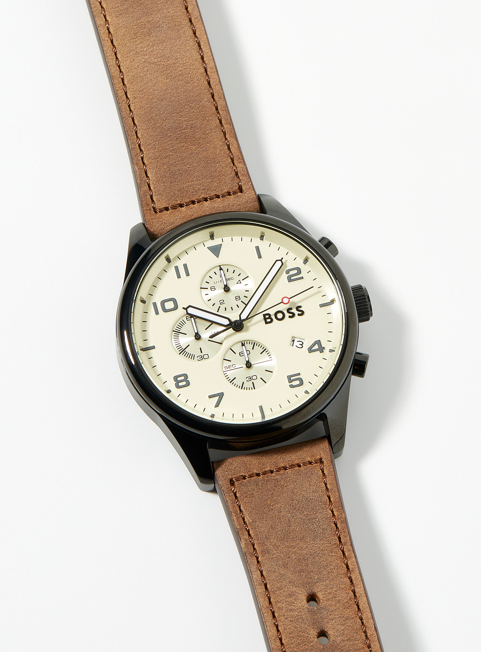 Hugo Boss Leather Band Chronograph Watch In Brown | ModeSens