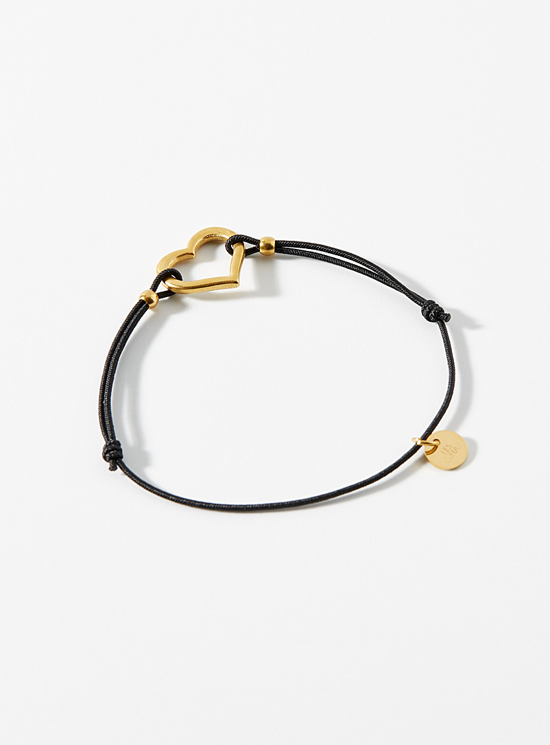 Simons Black Golden heart elastic bracelet for women