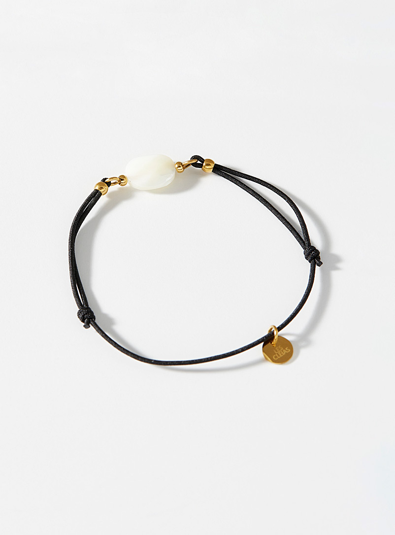 Simons: Le bracelet élastique pierre ovale Noir pour femme