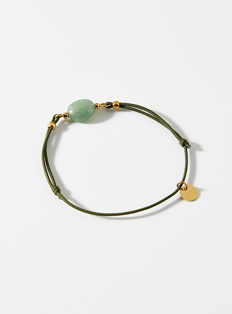 Simons: Le bracelet élastique pierre ovale Kaki chartreuse pour femme
