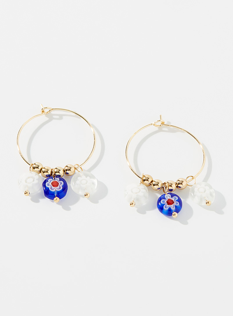 Simons: Les anneaux dorés fantaisie florale Bleu à motifs pour femme