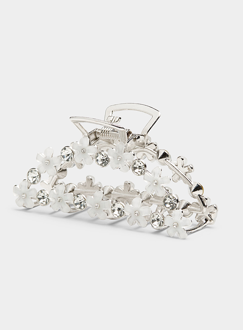 Simons Silver Flower and crystal metallic clip for women