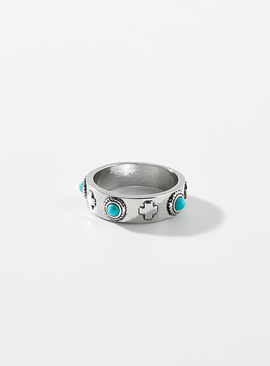 La bague croix emboss&eacute;es et pierres