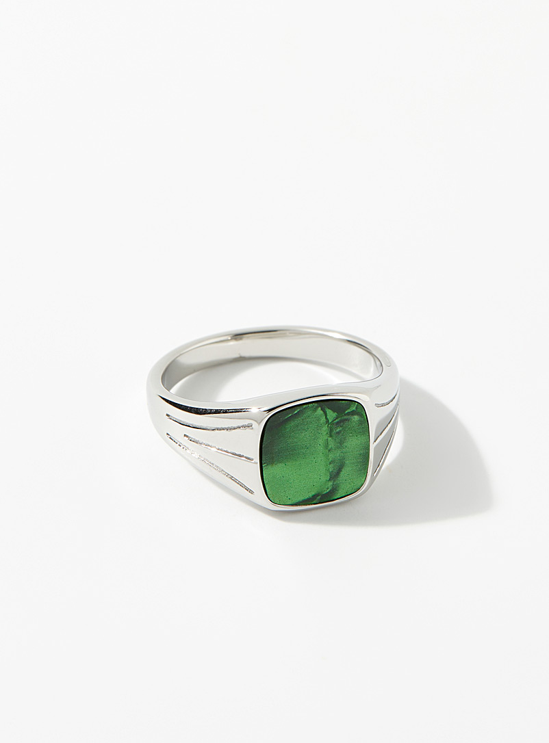 Le 31 Green Colourful enamel signet ring for men